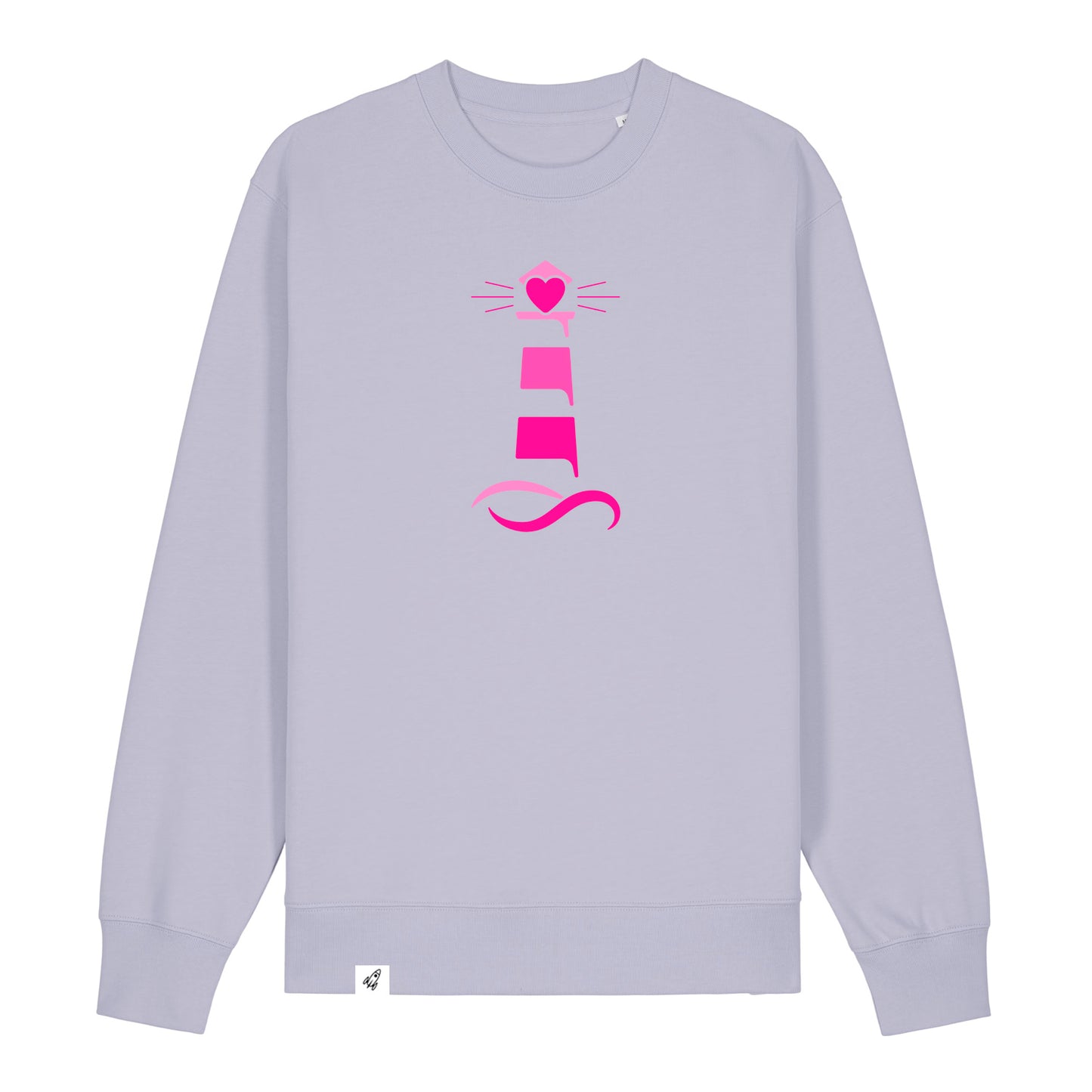 Violetter Unisex Sweater aus der Pinktober Kollektion mit Leuchtturm Motiv.