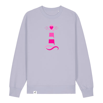 Violetter Unisex Sweater aus der Pinktober Kollektion mit Leuchtturm Motiv.