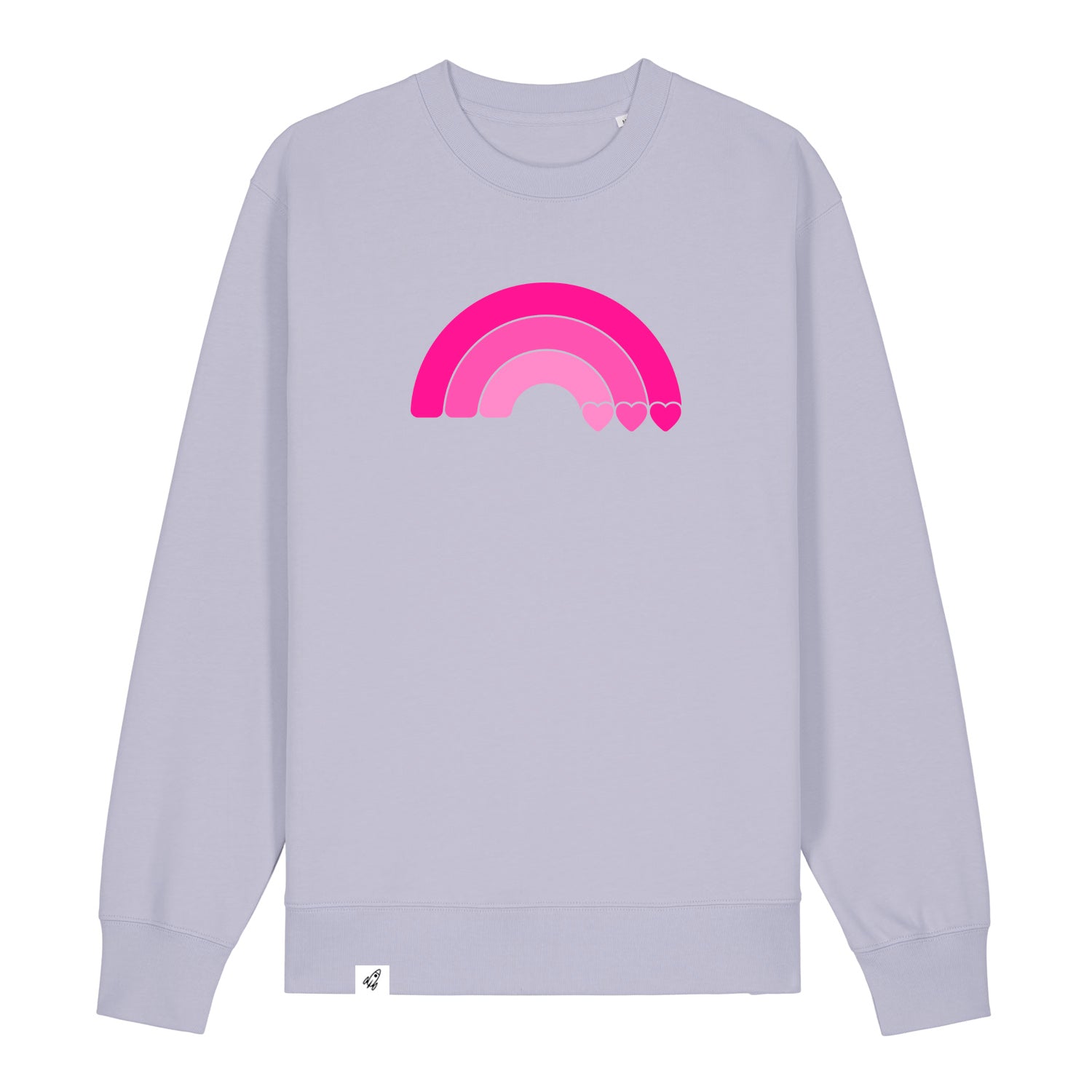 Violetter Unisex Sweater aus der Pinktober Kollektion mit Regenbogen Motiv.