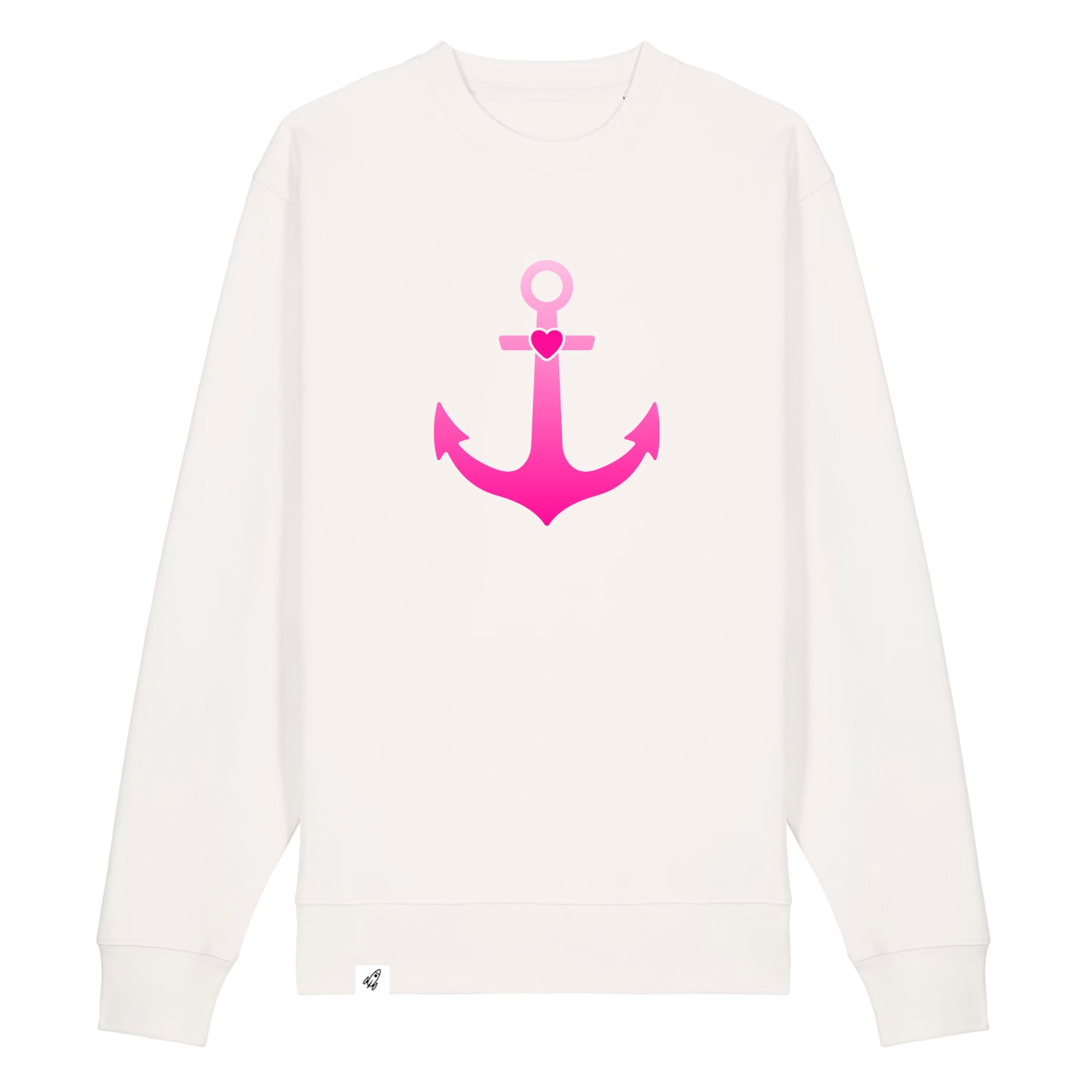 Altweißer Unisex Sweater aus der Pinktober Kollektion mit Anker Motiv.