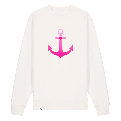 Altweißer Unisex Sweater aus der Pinktober Kollektion mit Anker Motiv.