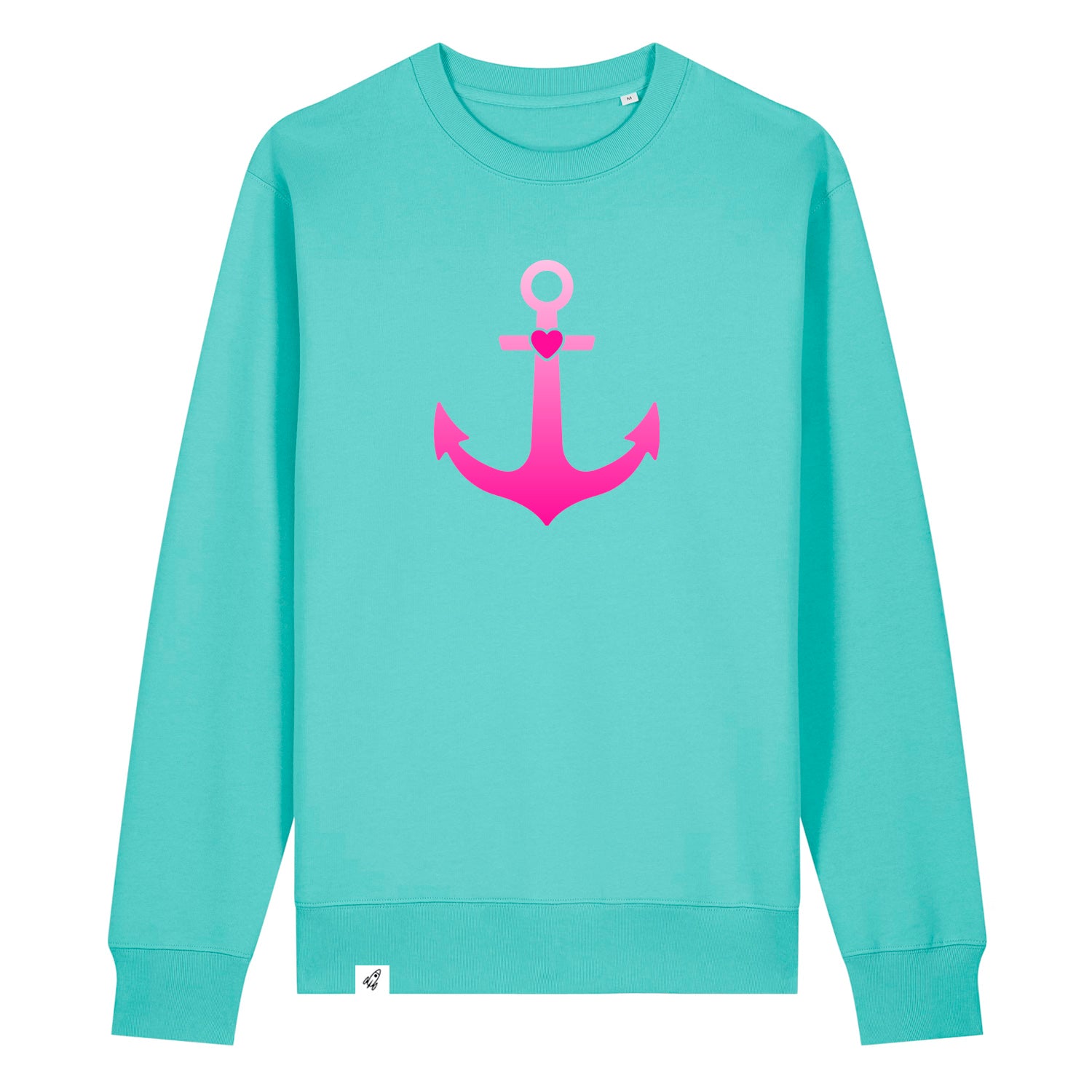 Hellblauer Unisex Sweater aus der Pinktober Kollektion mit Anker Motiv.