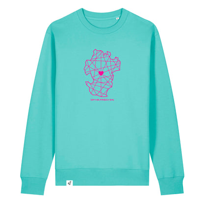 Hellblauer Unisex Sweater aus der Pinktober Kollektion mit Dithmarschen Motiv.