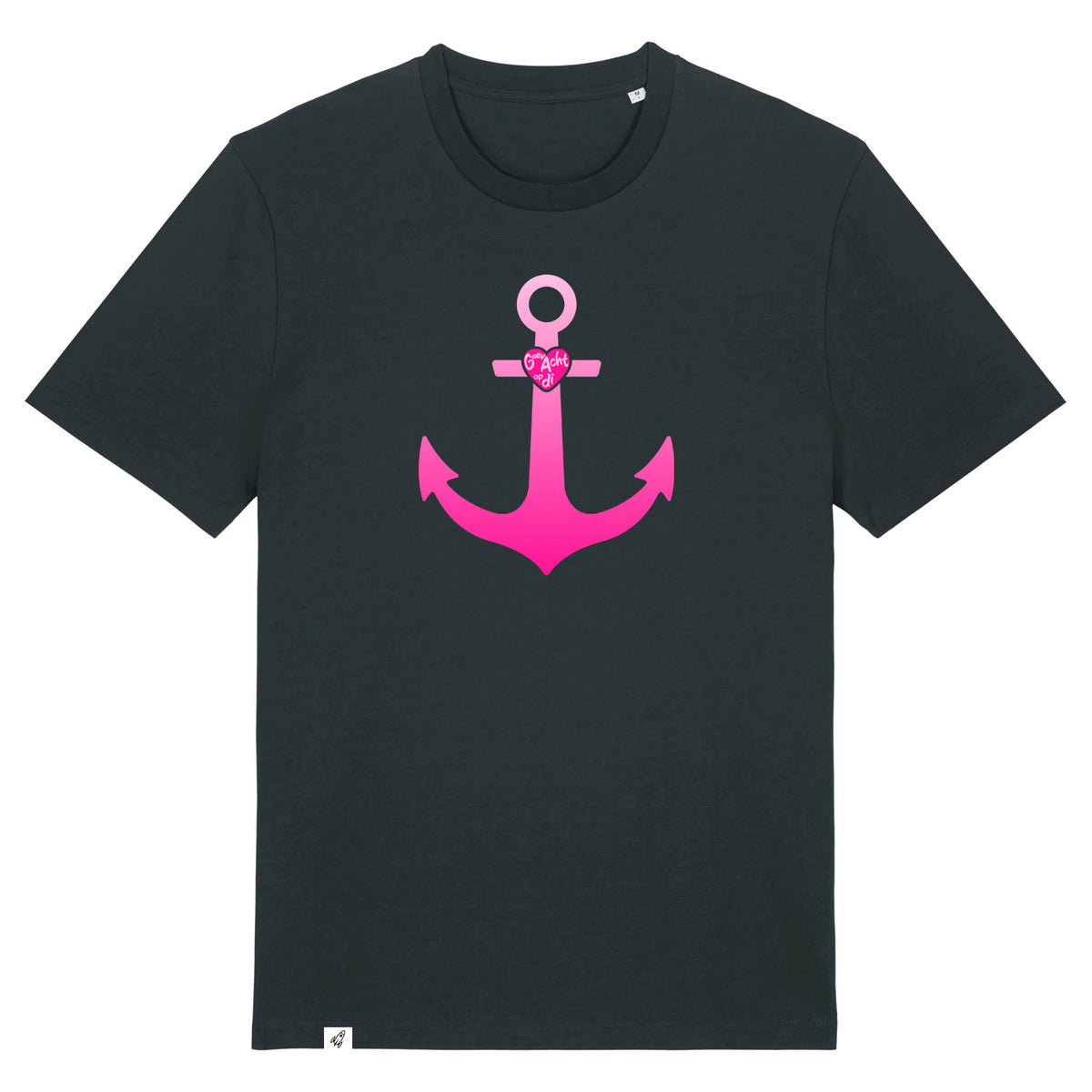 Schwarzes Unisex T-Shirt aus der Pinktober Kollektion mit Anker Motiv.