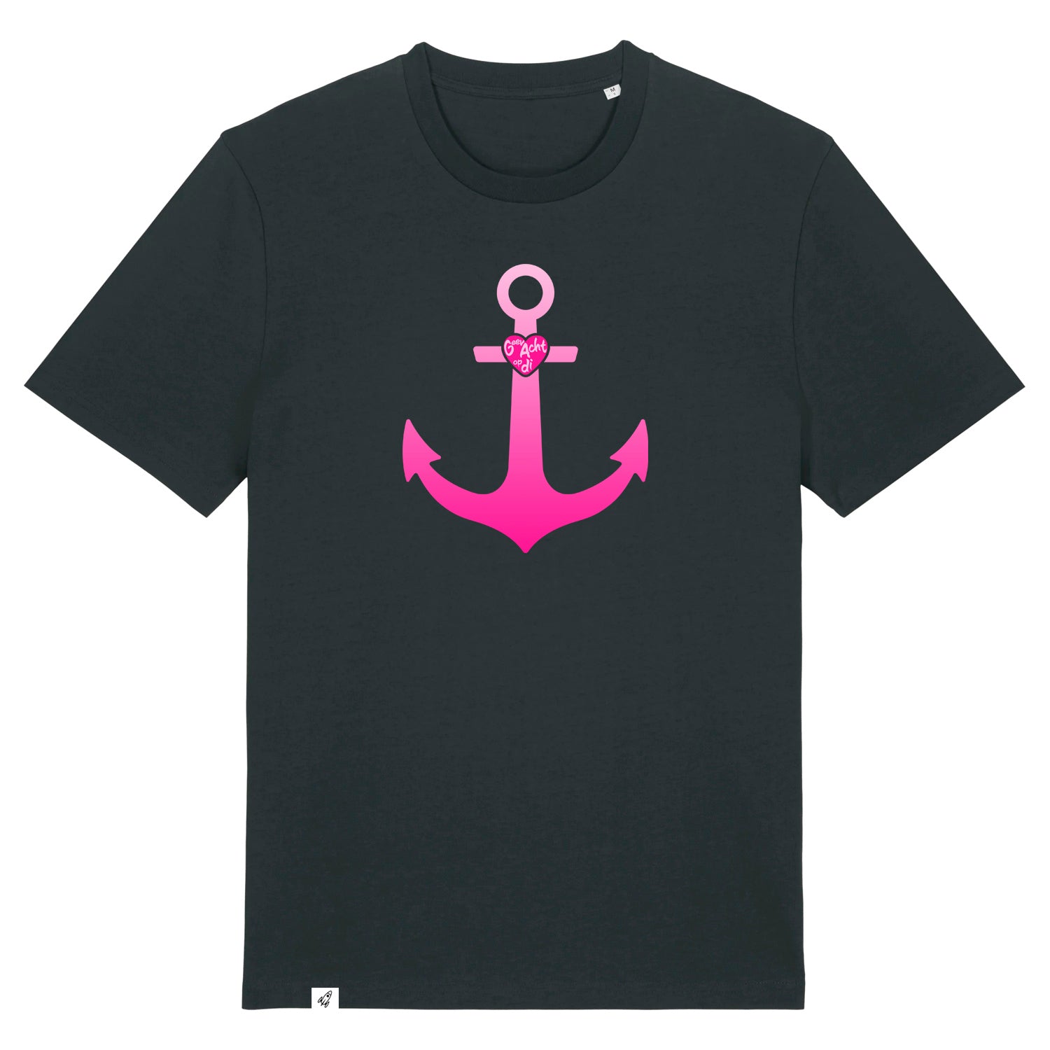 Schwarzes Unisex T-Shirt aus der Pinktober Kollektion mit Anker Motiv.