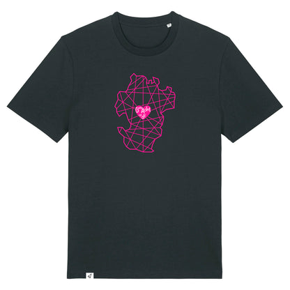 Schwarzes Unisex T-Shirt aus der Pinktober Kollektion mit Dithmarschen Motiv.
