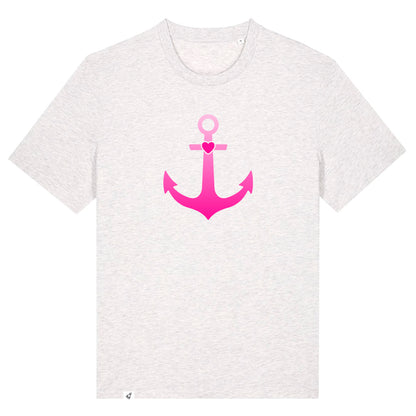 Hellgraues Unisex T-Shirt aus der Pinktober Kollektion mit Anker Motiv.