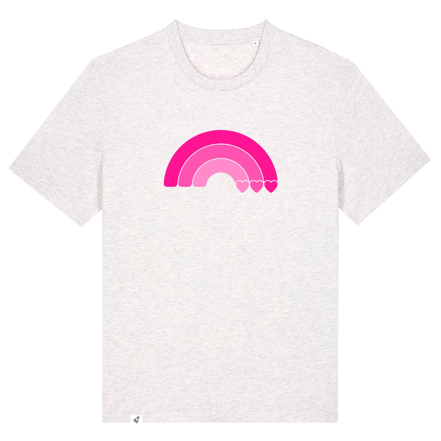 Hellgraues Unisex T-Shirt aus der Pinktober Kollektion mit Regenbogen Motiv.