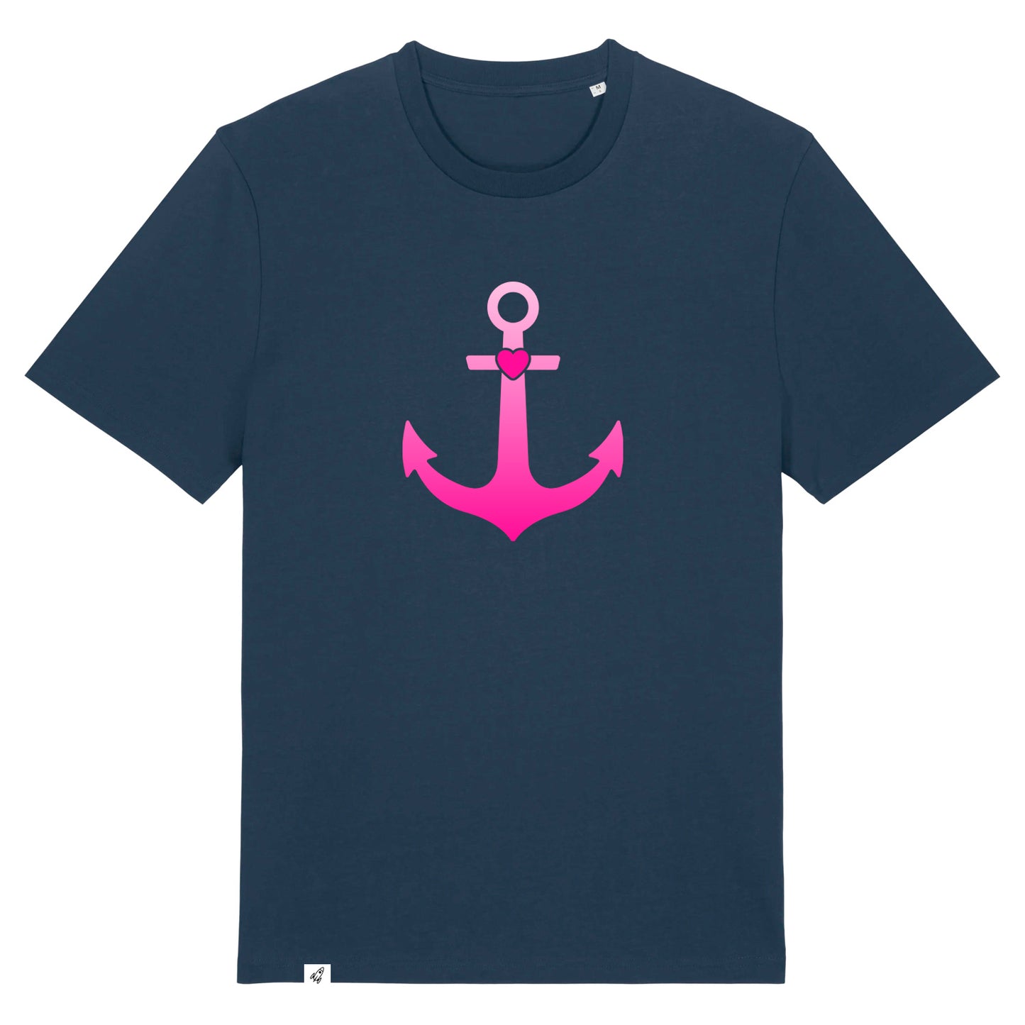 Dunkelblaues Unisex T-Shirt aus der Pinktober Kollektion mit Anker Motiv.