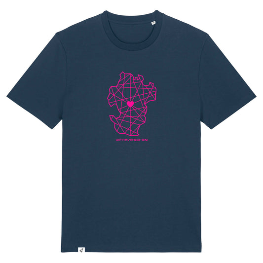 Dunkelblaues Unisex T-Shirt aus der Pinktober Kollektion mit Dithmarschen Motiv.