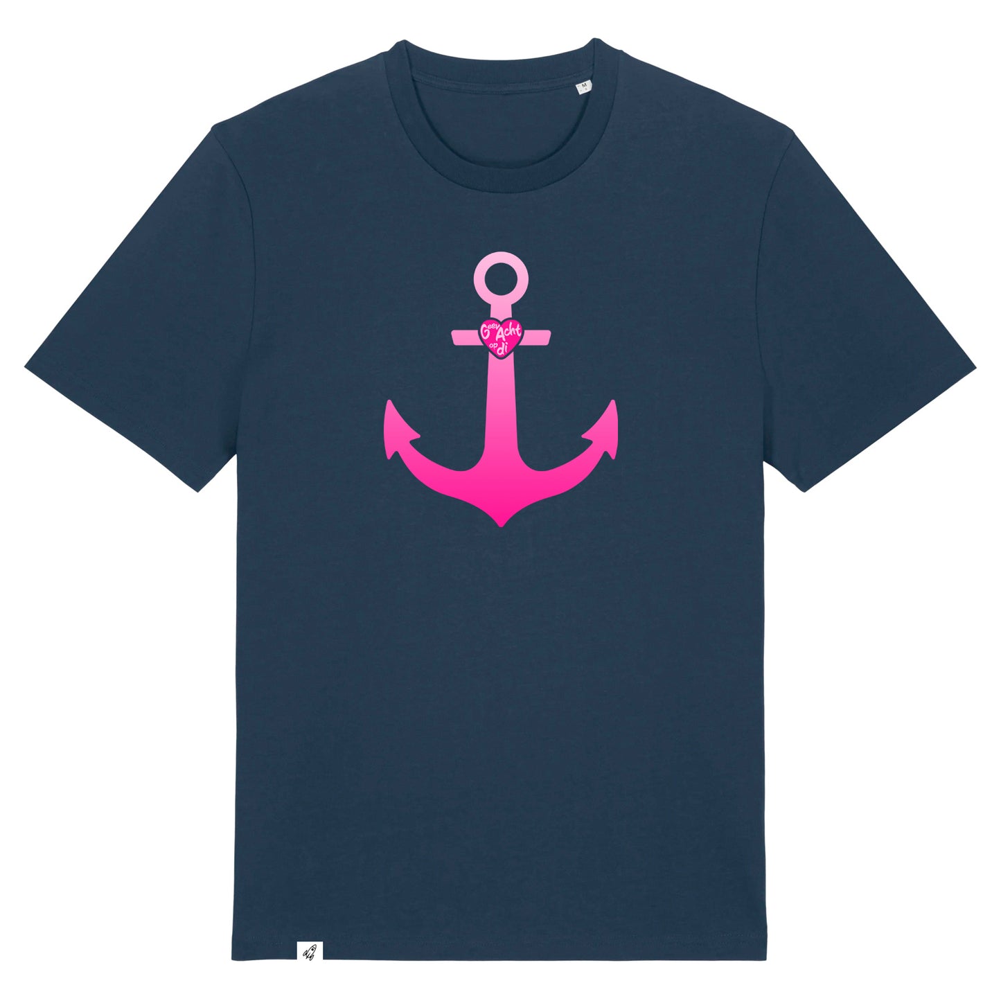 Dunkelblaues Unisex T-Shirt aus der Pinktober Kollektion mit Anker Motiv.