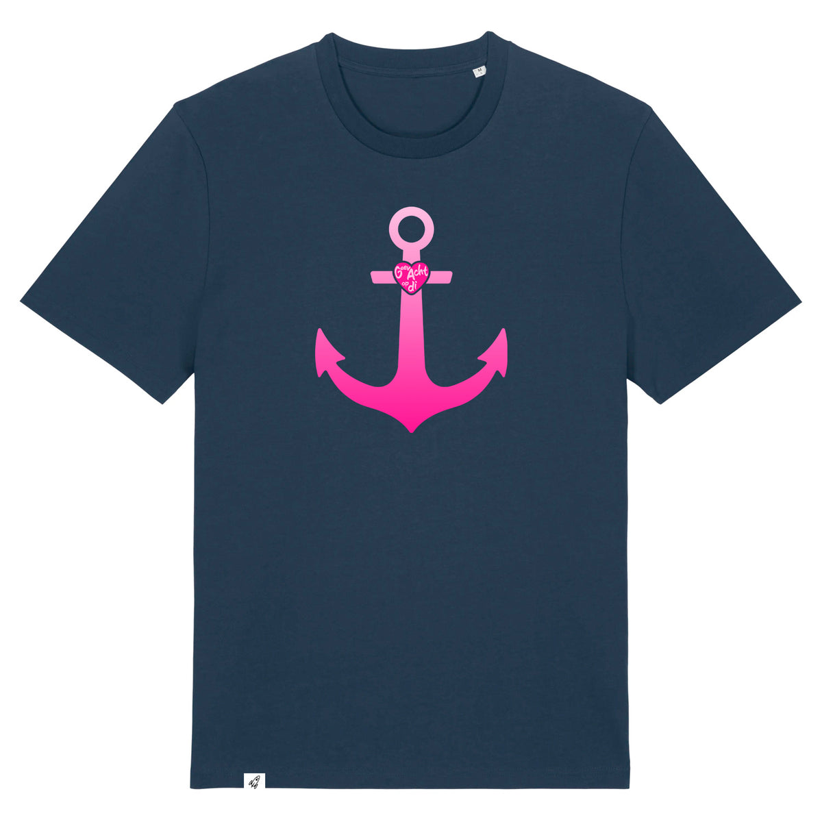 Dunkelblaues Unisex T-Shirt aus der Pinktober Kollektion mit Anker Motiv.