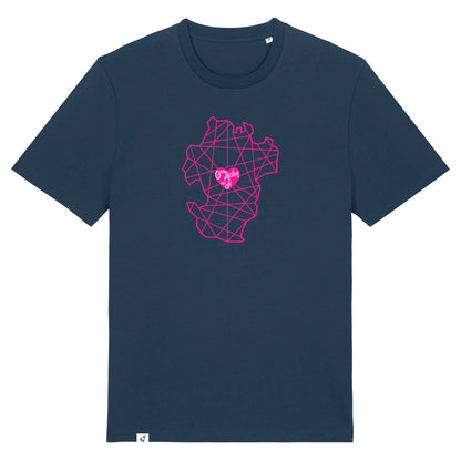Dunkelblaues Unisex T-Shirt aus der Pinktober Kollektion mit Dithmarschen Motiv.