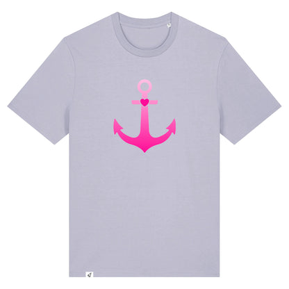 Violettes Unisex T-Shirt aus der Pinktober Kollektion mit Anker Motiv.
