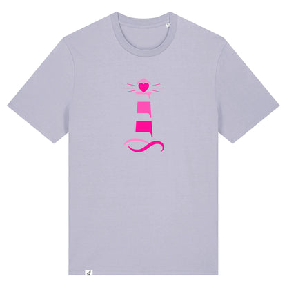 Violettes Unisex T-Shirt aus der Pinktober Kollektion mit Leuchtturm Motiv.