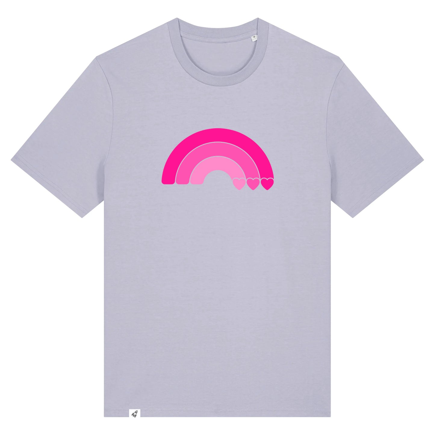Violettes Unisex T-Shirt aus der Pinktober Kollektion mit Regenbogen Motiv.