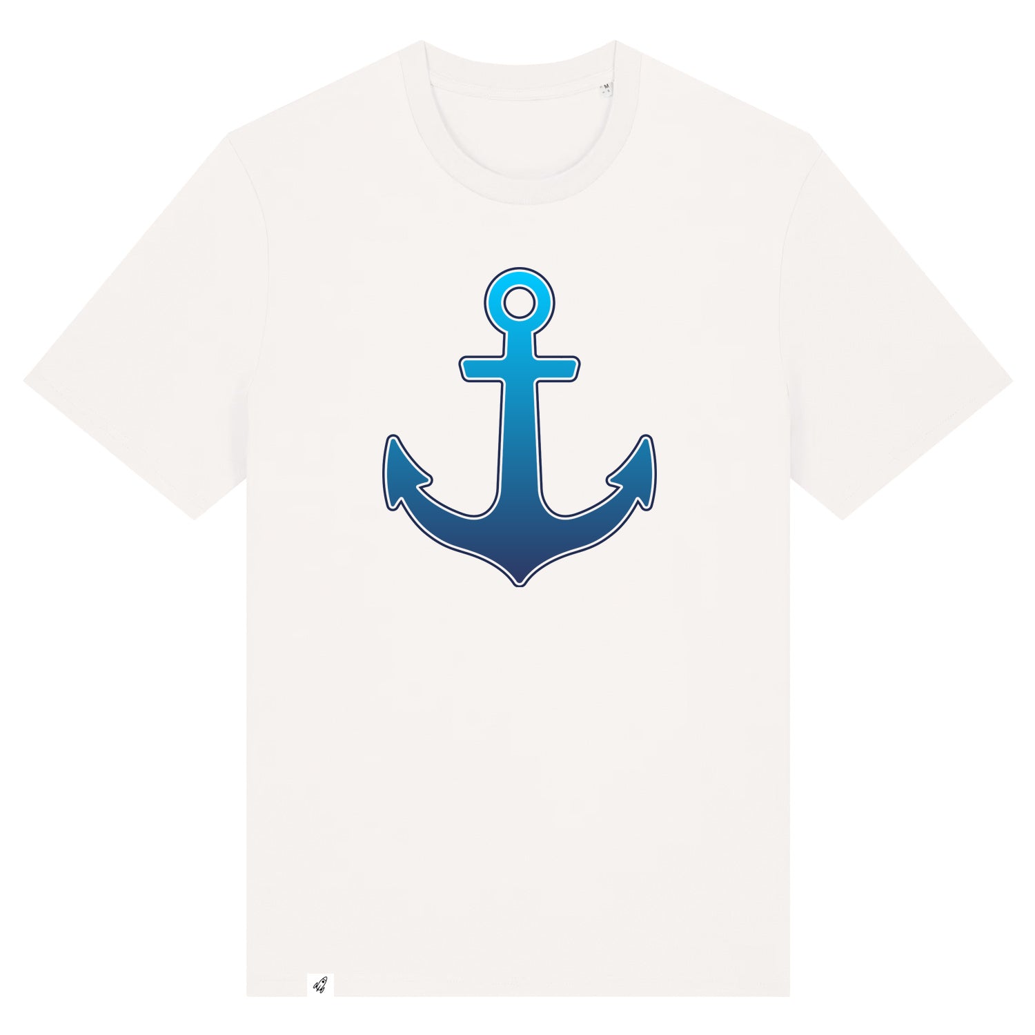 Altweißes Unisex T-Shirt mit Anker im Blauverlauf.