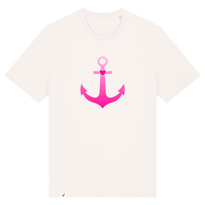 Altweißes Unisex T-Shirt aus der Pinktober Kollektion mit Anker Motiv.