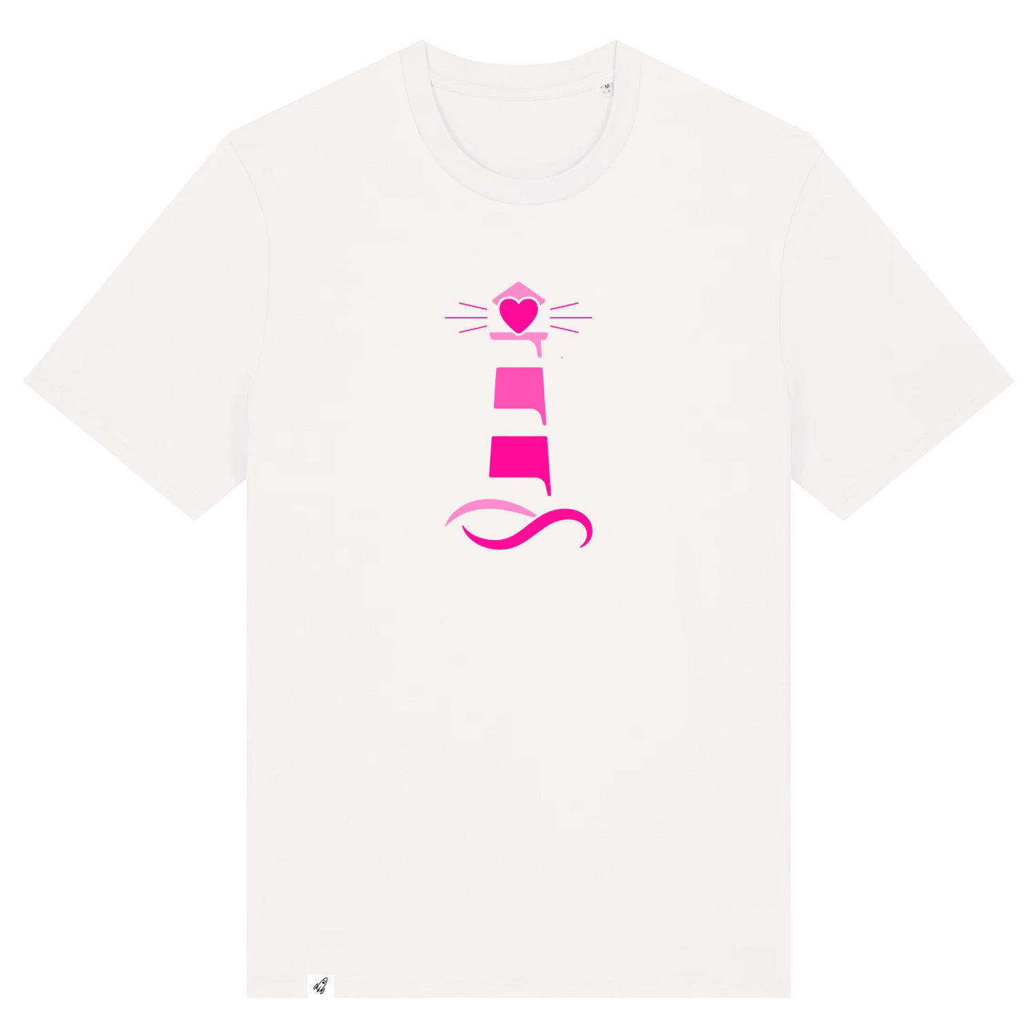 Altweißes Unisex T-Shirt aus der Pinktober Kollektion mit Leuchtturm Motiv.