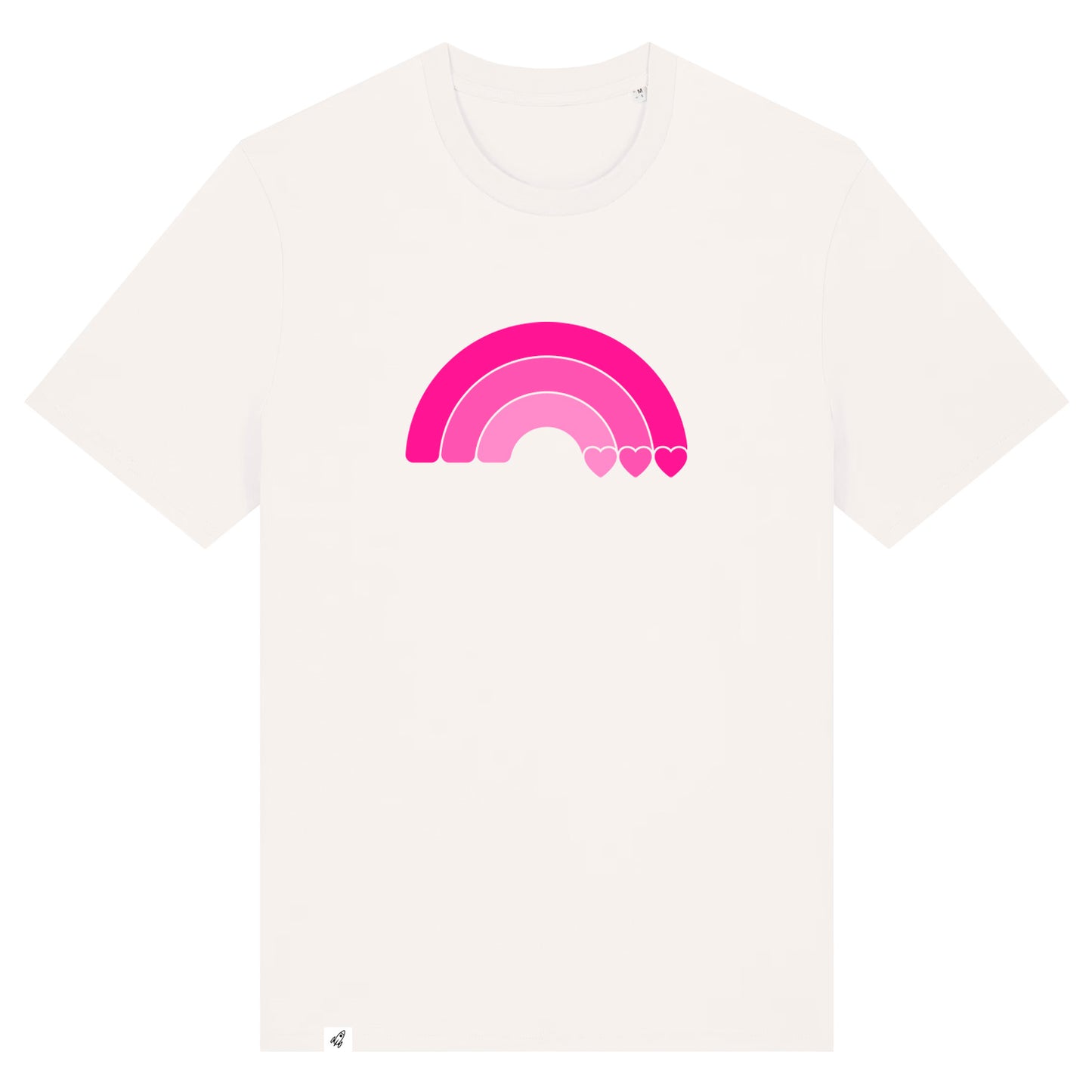 Altweißes Unisex T-Shirt aus der Pinktober Kollektion mit Regenbogen Motiv.