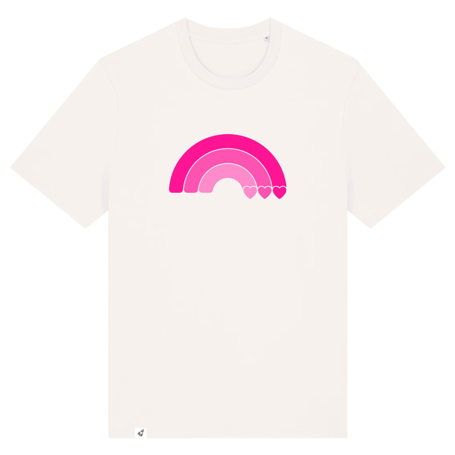 Altweißes Unisex T-Shirt aus der Pinktober Kollektion mit Regenbogen Motiv.