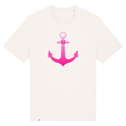 Altweißes Unisex T-Shirt aus der Pinktober Kollektion mit Anker Motiv.