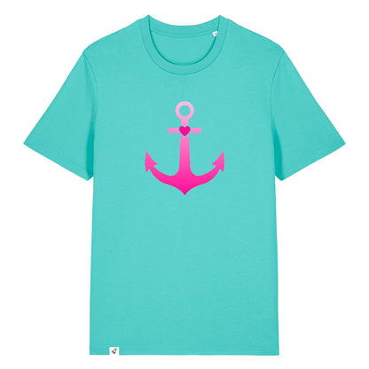 Hellblaues Unisex T-Shirt aus der Pinktober Kollektion mit Anker Motiv.