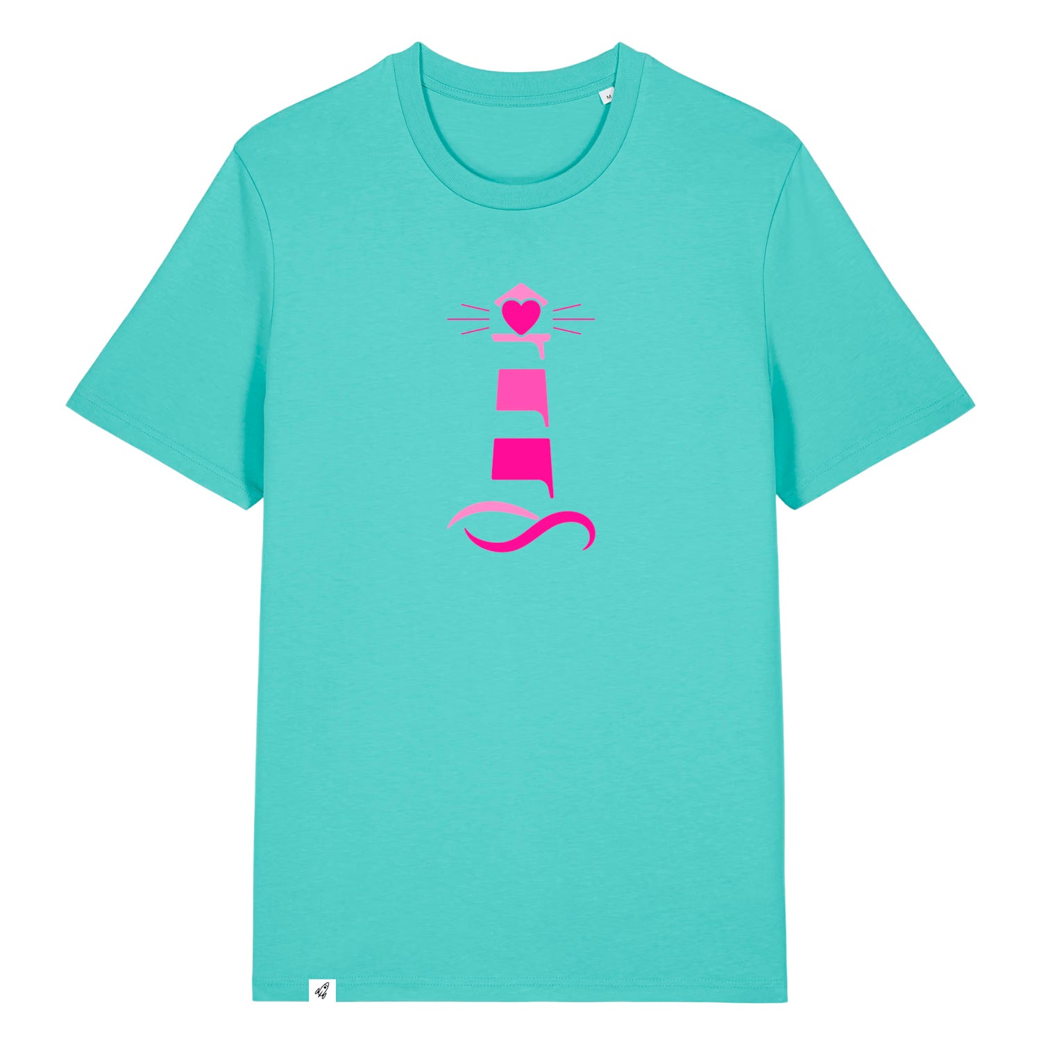 Hellblaues Unisex T-Shirt aus der Pinktober Kollektion mit Leuchtturm Motiv.