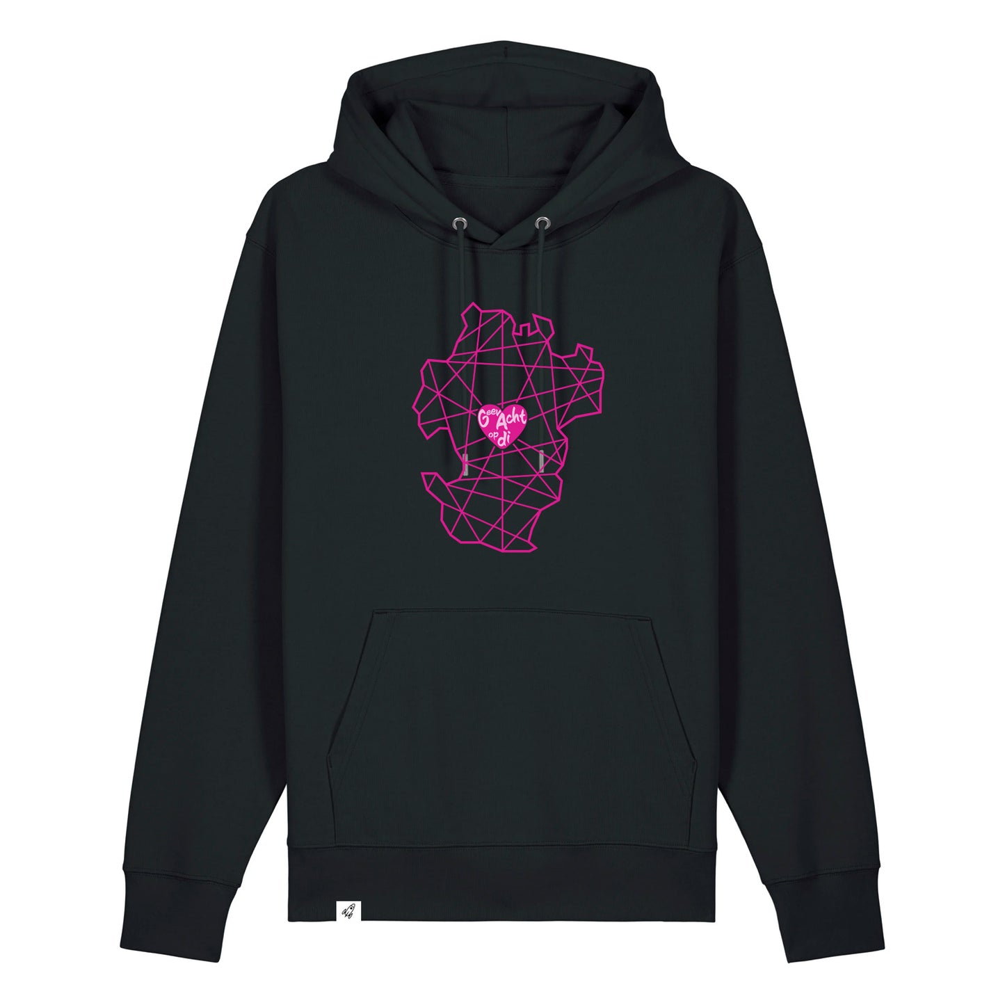 Schwarzer Unisex Hoodie aus der Pinktober Kollektion mit Dithmarschen Motiv.