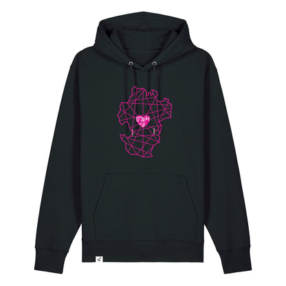 Schwarzer Unisex Hoodie aus der Pinktober Kollektion mit Dithmarschen Motiv.