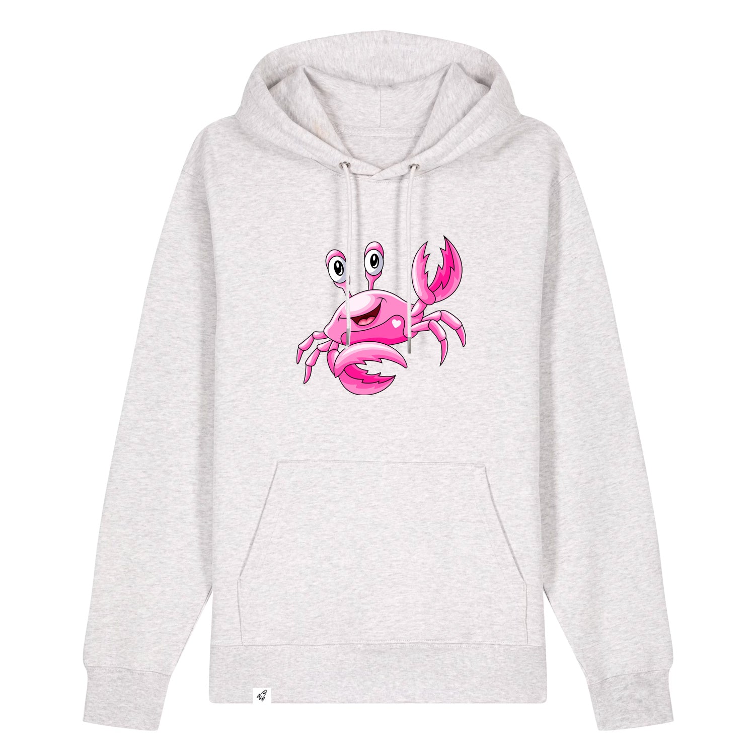 Hellgrauer Unisex Hoodie aus der Pinktober Kollektion mit Krebs Motiv.