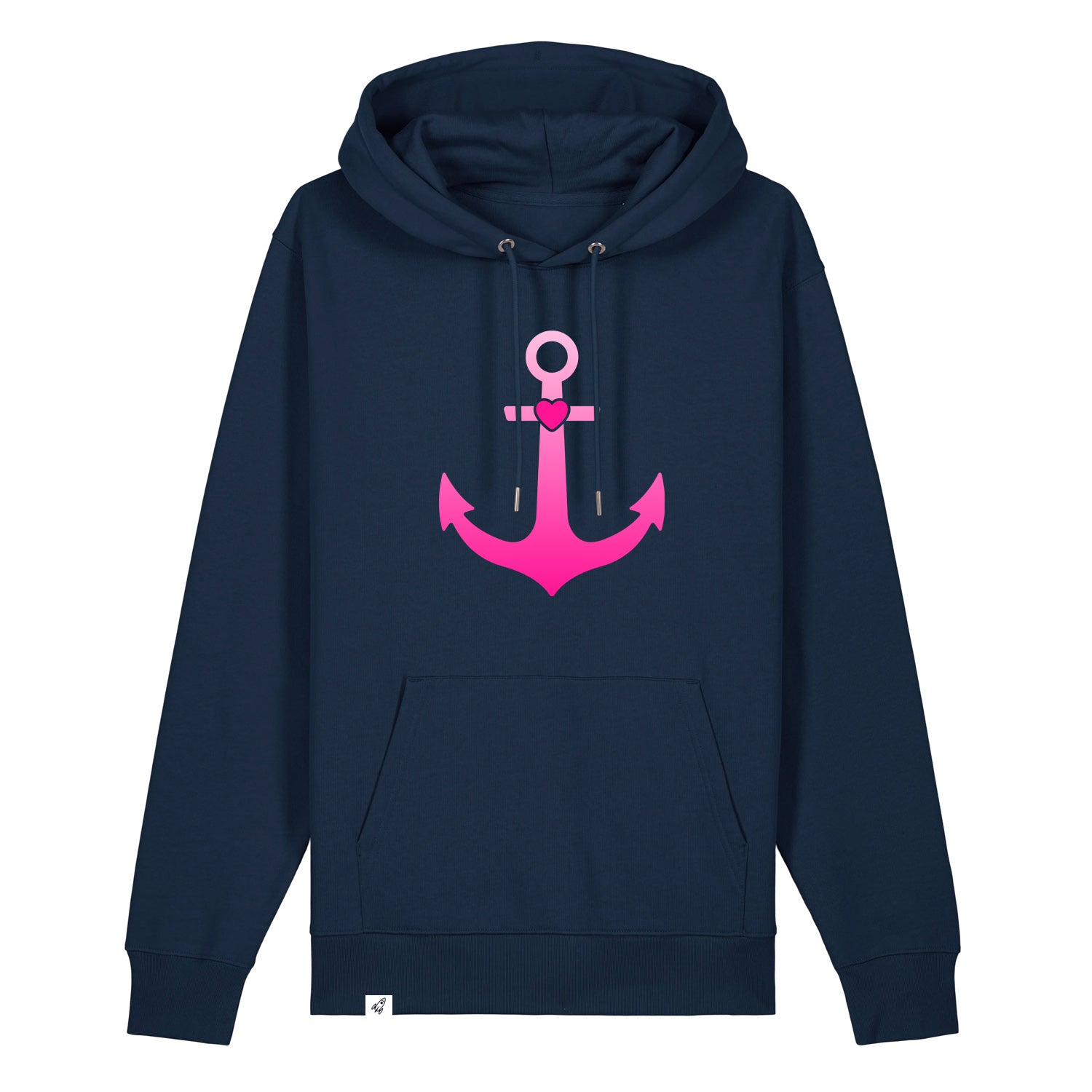 Dunkelblauer Unisex Hoodie aus der Pinktober Kollektion mit Anker Motiv.
