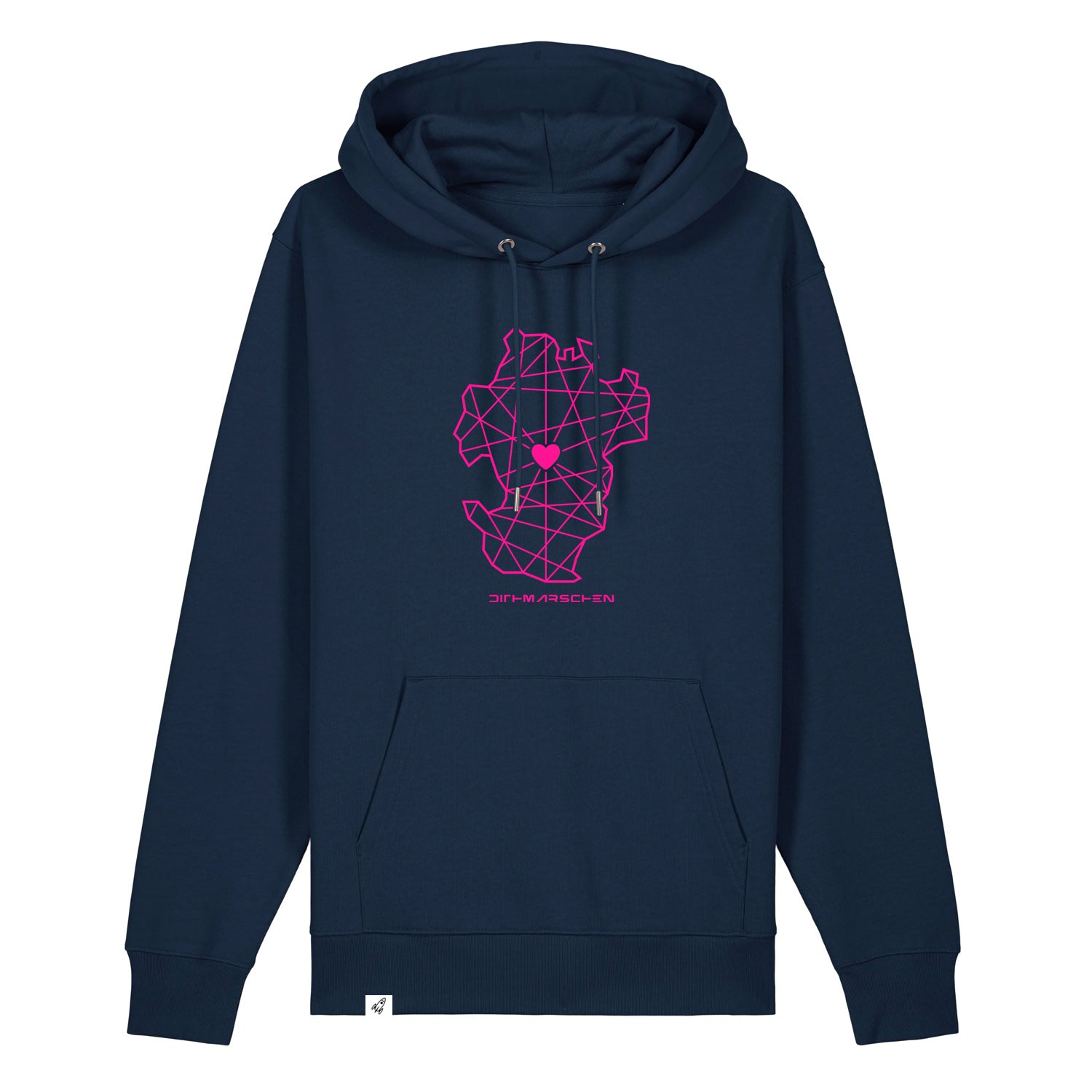 Dunkelblauer Unisex Hoodie aus der Pinktober Kollektion mit Dithmarschen Motiv.