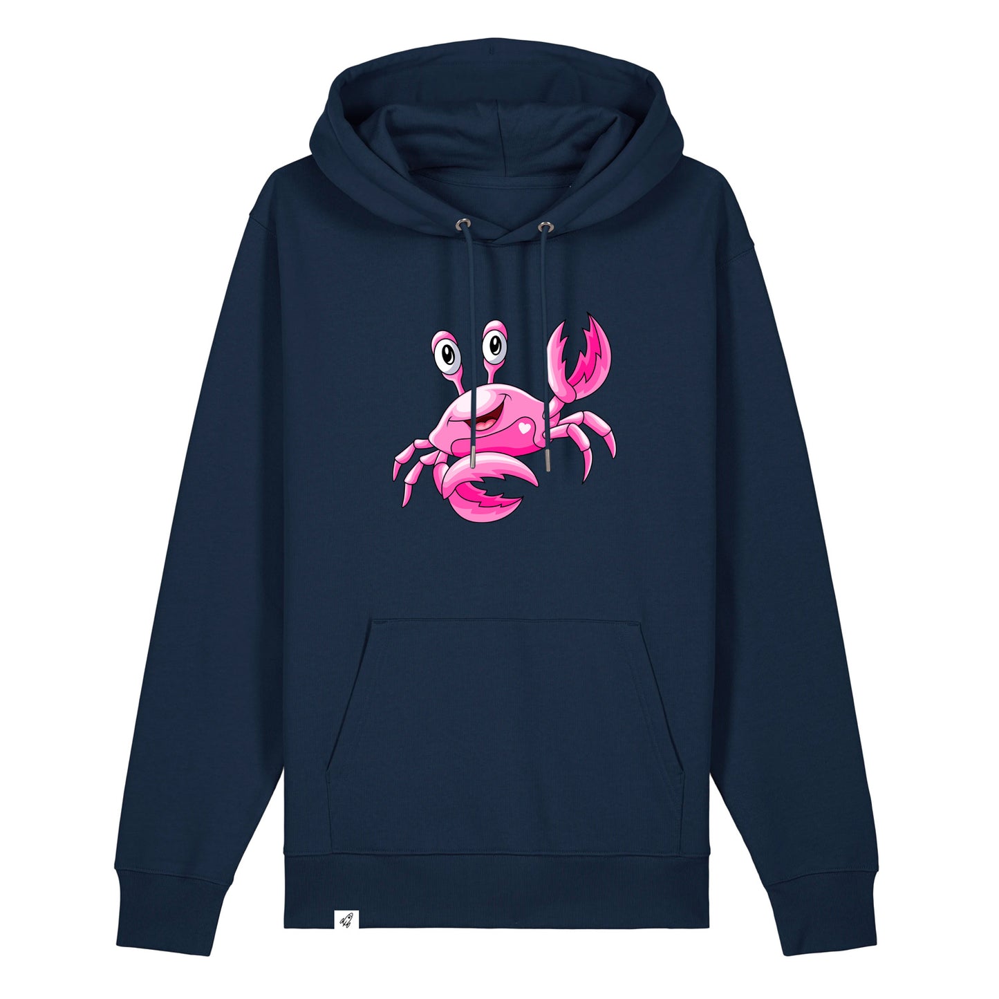 Dunkelblauer Unisex Hoodie aus der Pinktober Kollektion mit Krebs Motiv.