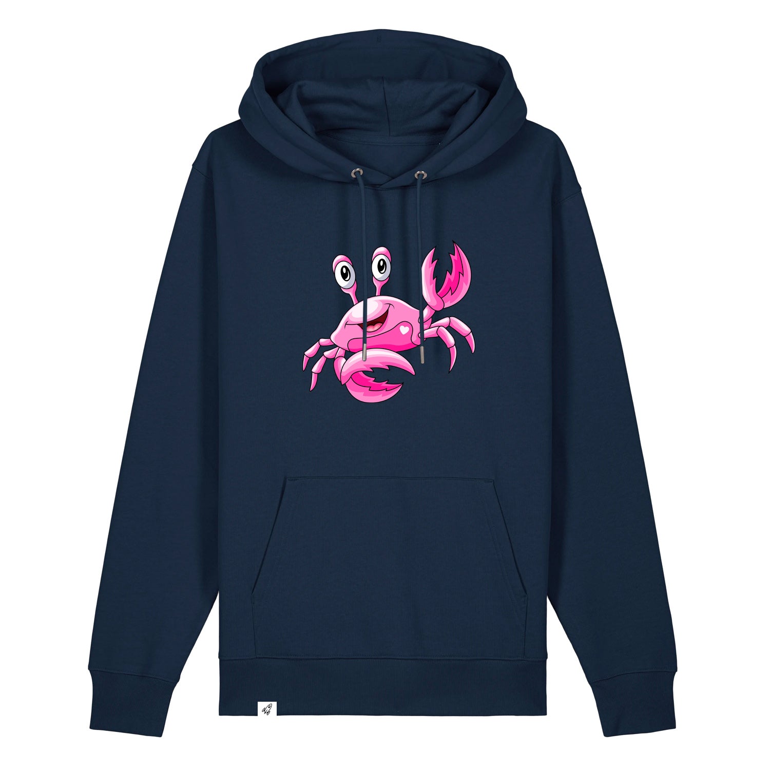 Dunkelblauer Unisex Hoodie aus der Pinktober Kollektion mit Krebs Motiv.