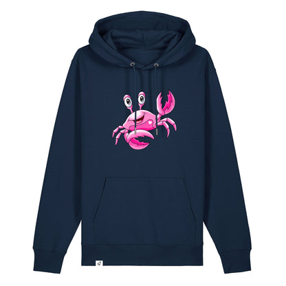 Dunkelblauer Unisex Hoodie aus der Pinktober Kollektion mit Krebs Motiv.