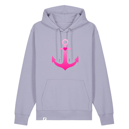 Violetter Unisex Hoodie aus der Pinktober Kollektion mit Anker Motiv.