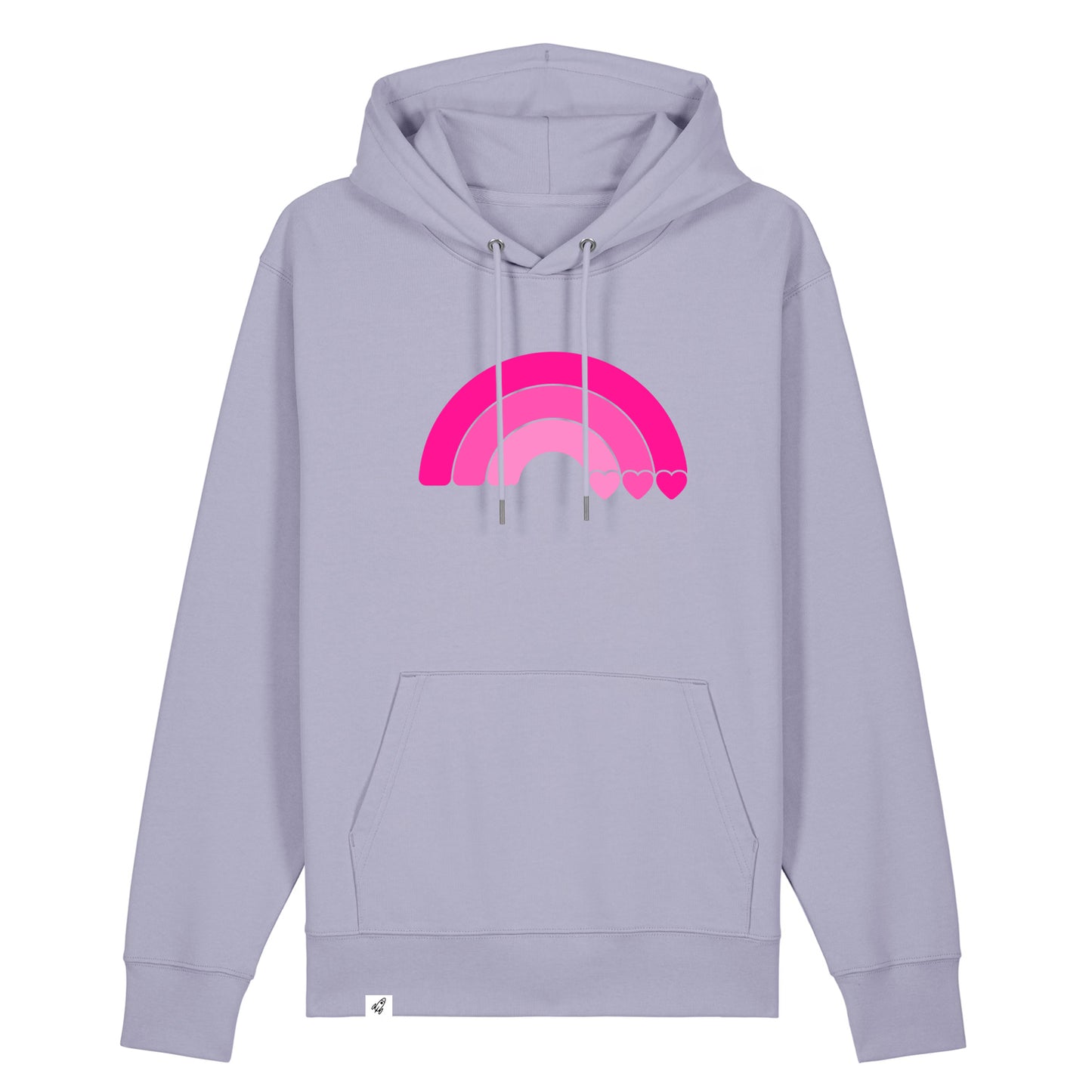 Violetter Unisex Hoodie aus der Pinktober Kollektion mit Regenbogen Motiv.