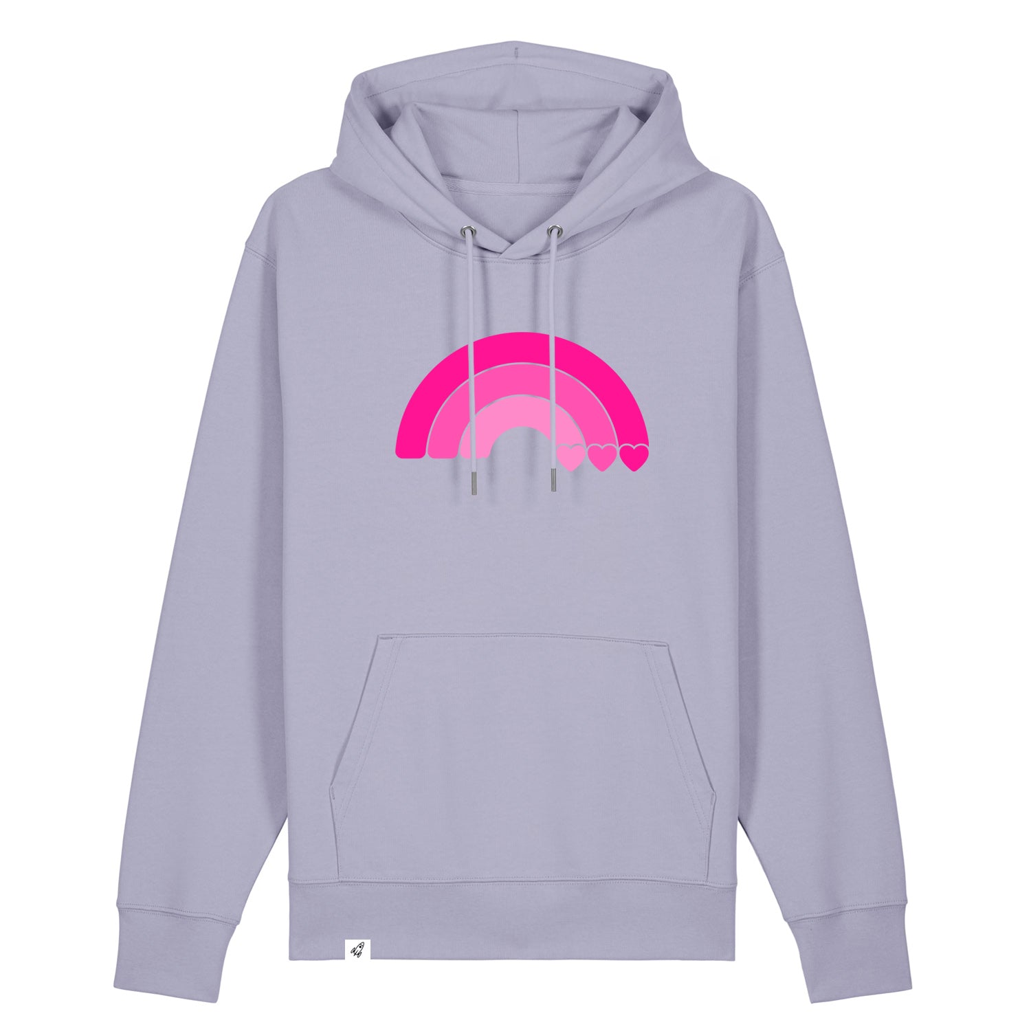 Violetter Unisex Hoodie aus der Pinktober Kollektion mit Regenbogen Motiv.