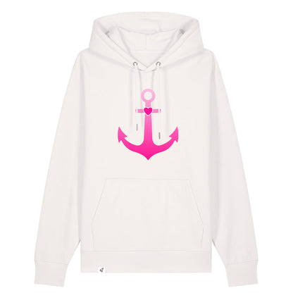 Altweißer Unisex Hoodie aus der Pinktober Kollektion mit Anker Motiv.