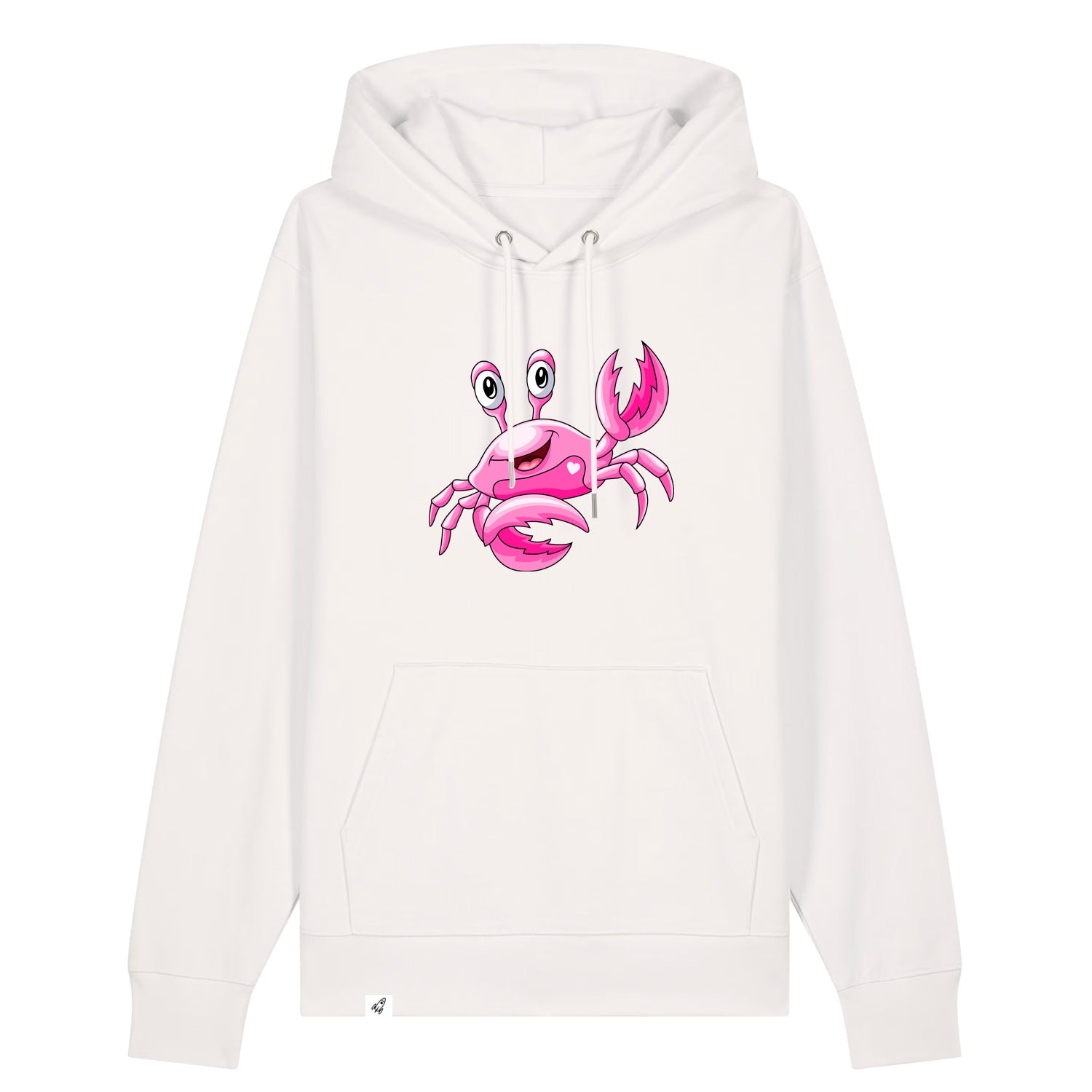Altweißer Unisex Hoodie aus der Pinktober Kollektion mit Krebs Motiv.