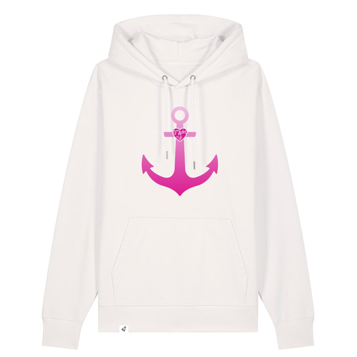 Altweißer Unisex Hoodie aus der Pinktober Kollektion mit Anker Motiv.