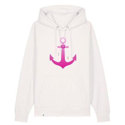 Altweißer Unisex Hoodie aus der Pinktober Kollektion mit Anker Motiv.