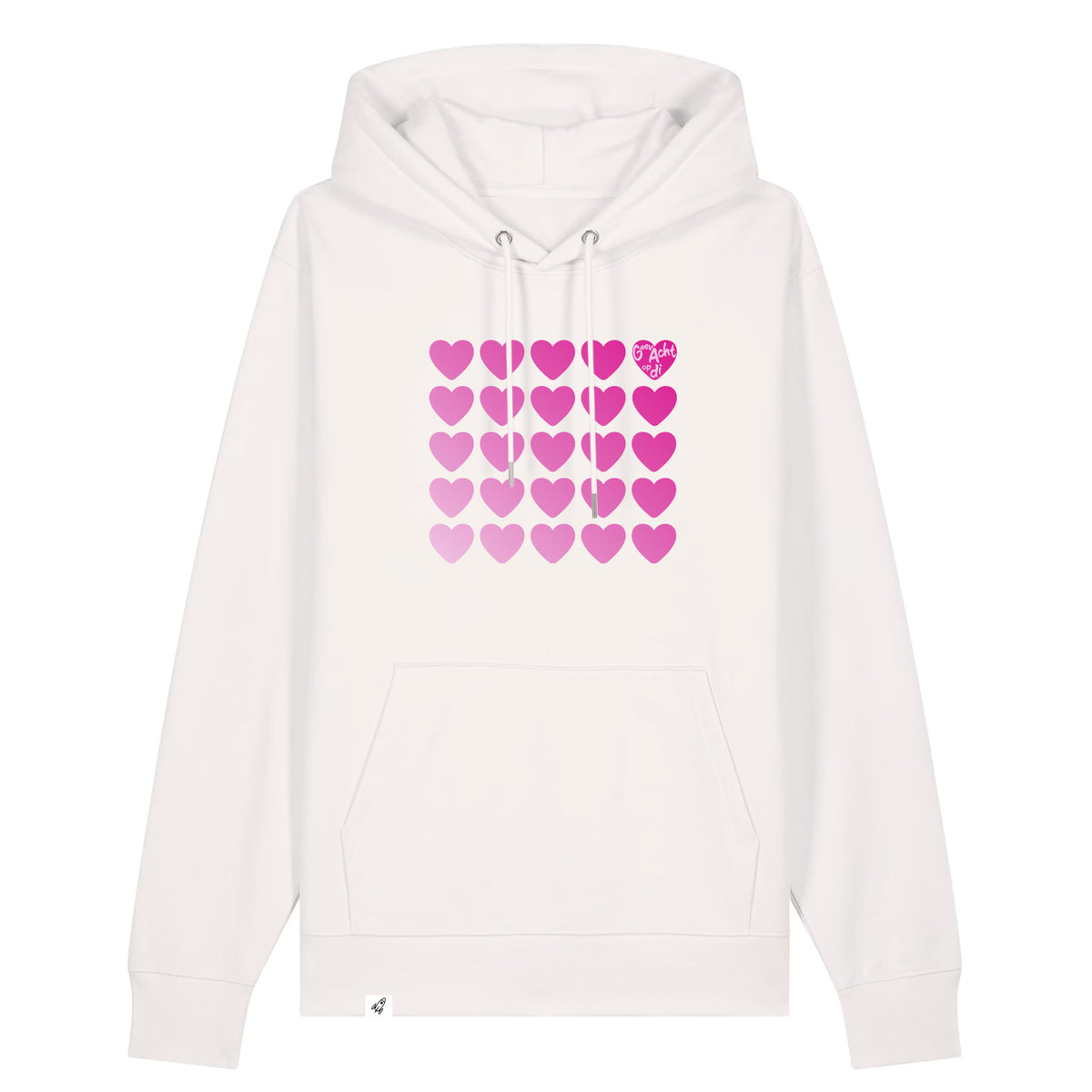 Altweißer Unisex Hoodie aus der Pinktober Kollektion mit Herz Motiv.
