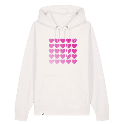 Altweißer Unisex Hoodie aus der Pinktober Kollektion mit Herz Motiv.