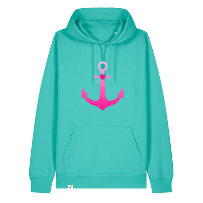 Hellblauer Unisex Hoodie aus der Pinktober Kollektion mit Anker Motiv.