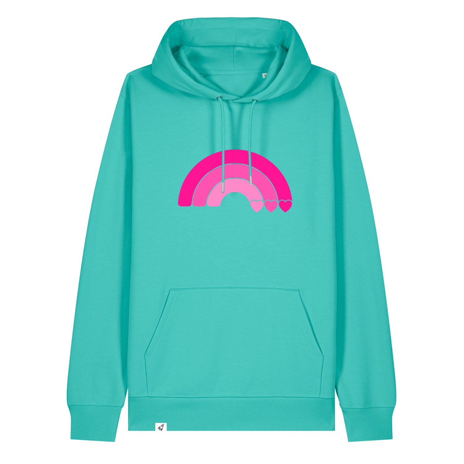 Hellblauer Unisex Hoodie aus der Pinktober Kollektion mit Regenbogen Motiv.