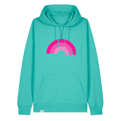 Hellblauer Unisex Hoodie aus der Pinktober Kollektion mit Regenbogen Motiv.