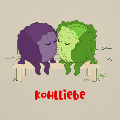 Detailansicht von zwei Kohlköpfen. Weiß- und Rotkohl diesich küssen.