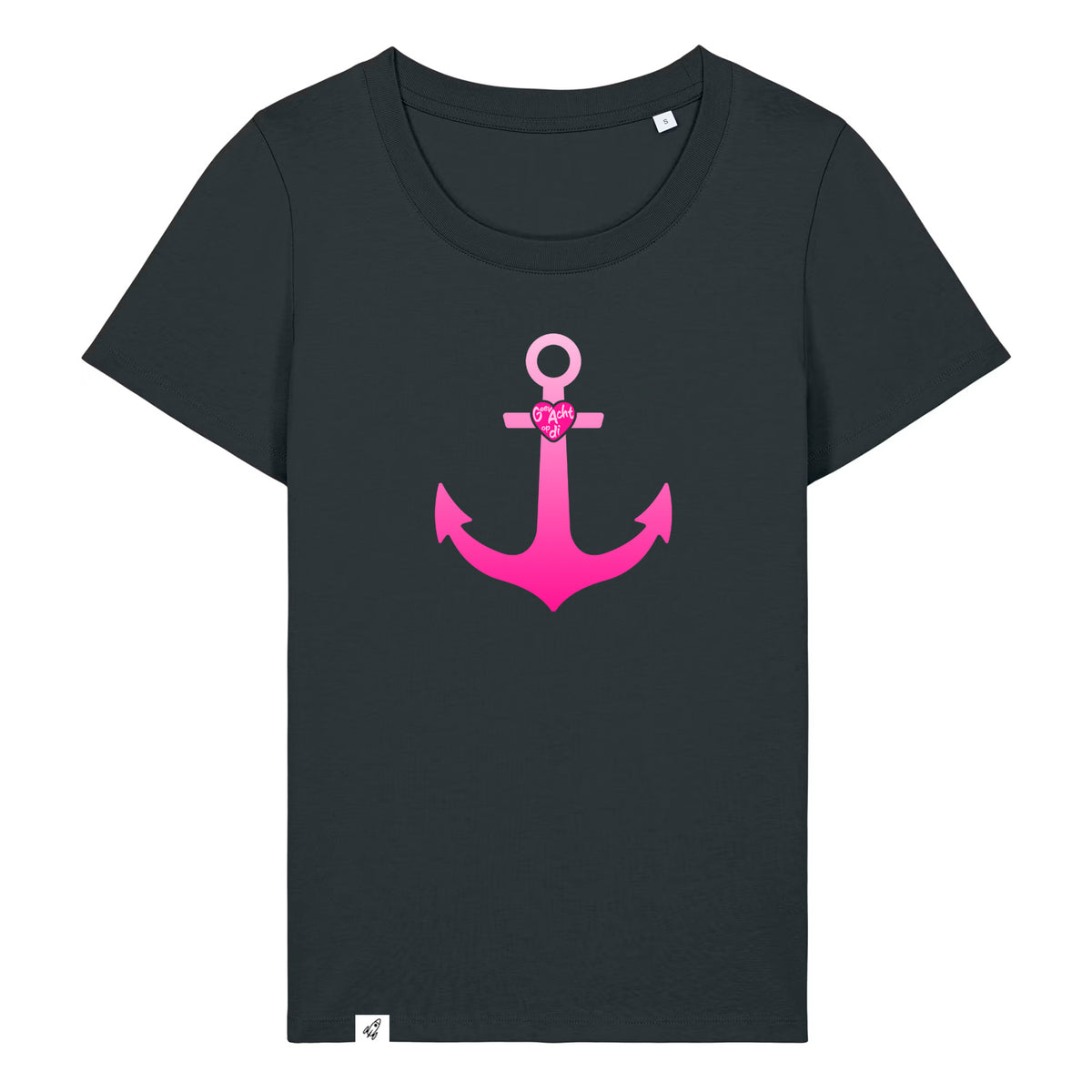 Schwarzes Damen T-Shirt aus der Pinktober Kollektion mit Anker Motiv.